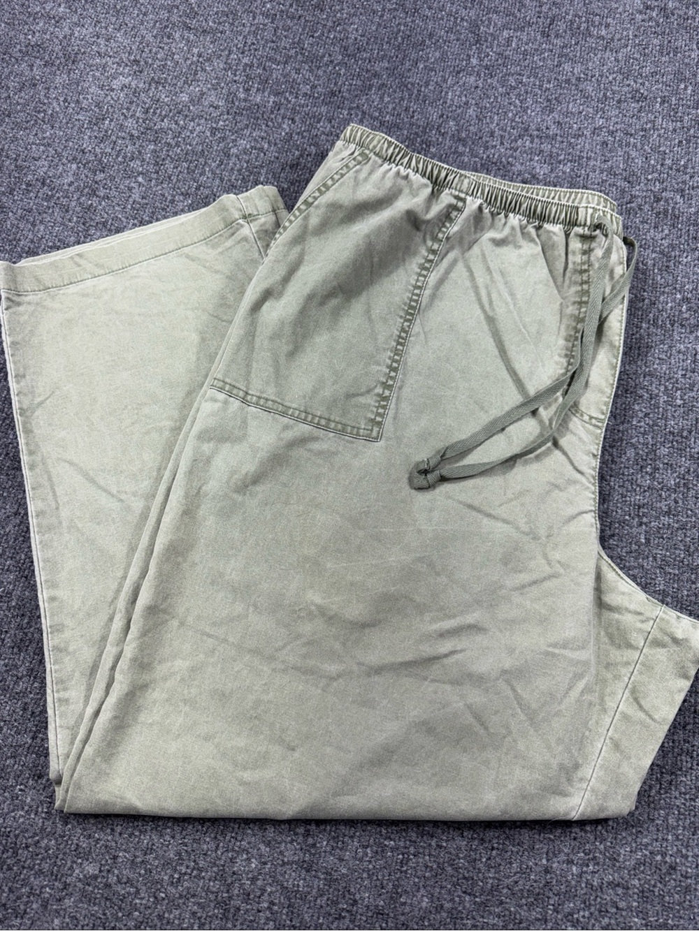 LL Bean Khaki Green Classic Fit Drawstring Elastic Waist Pants Womens 2X